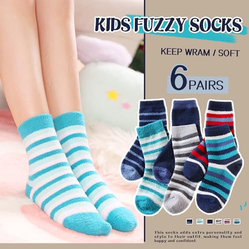 Kids Fuzzy Slipper Grip Socks Boys Girls Non Slip Winter Thick Fluffy Warm Soft Plush Thermal Crew Socks 6 Pairs4