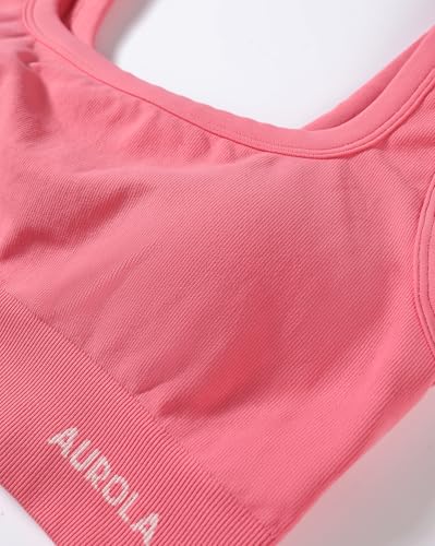 Image of AUROLA Power Womens Square Back Basic Sports Bra - Square Neck Padded Low Impact Yoga Bra Workout Crop Top