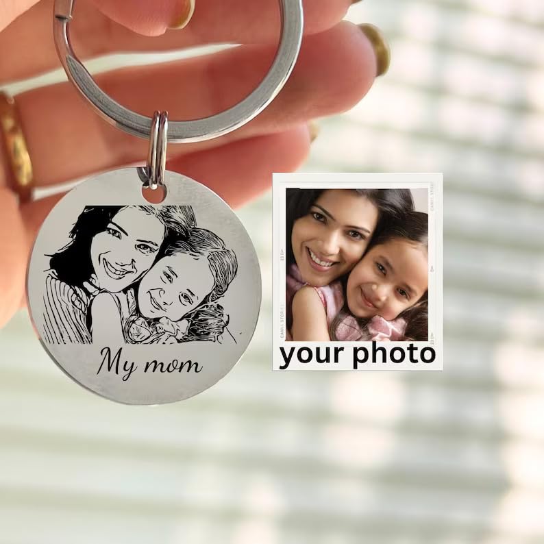 Image of Luigi Custom Stainless Steel Photo Keychain- Personalized Portrait Engraved Keyring- Unique Gift For Loved Ones, Silver
