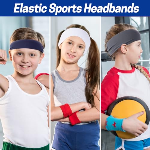 Image of 6Pcs Kids Sports Headbands, Soft Athletic Sweatbands for Boys Girls, Sweat Wicking Soccer Headbands, Wide Elastic Hairband for Youth Baseball Football Yoga Workout
