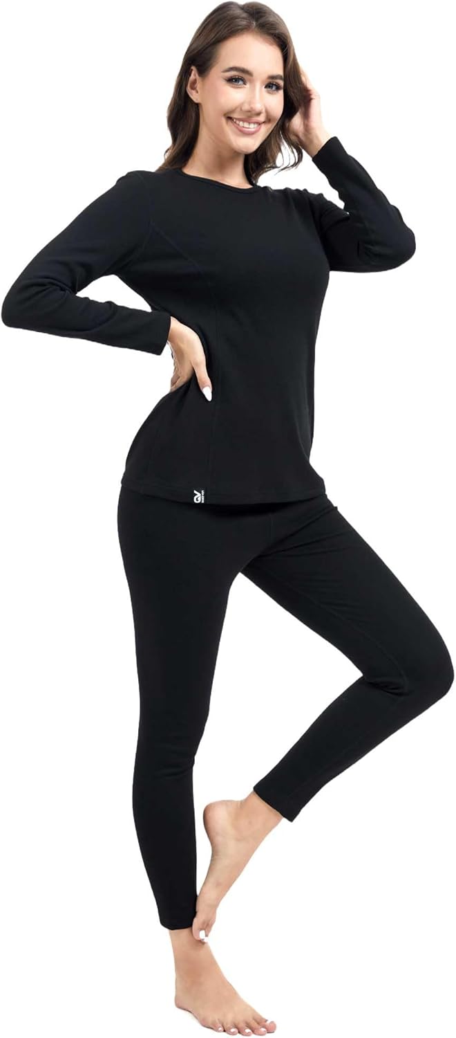 Thermal Underwear for Women Base Layer Cottony Long Johns High Weight Blended Fleece Lined Set for Cold Weather Thermal Underwear for Women Base Layer Cottony Long Johns High Weight Blended Fleece Lined Set for Cold Weather