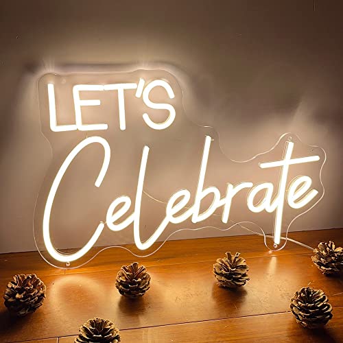 Image of Neon Sign The Celebrate for Wall Decor Custom Light Up Sign Indoor Bedroom Home Decor LED Neon Light Sign Large Backdrop Flex Birthday Wedding Christmas Living Room Business Gift,Warm White 31.5 IN