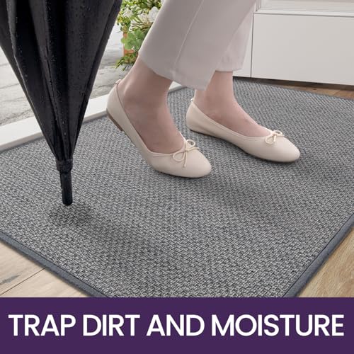 DEXI Indoor Door Mat 44 x 76 cm, Non Slip Rubber Backing, Low Profile Dirt Trapping Doormat for Entrance Patio, Pets, Grey - Image 3
