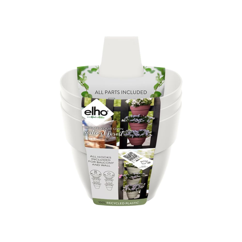 elho Vibia Campana Vertical Forest 21 - Hanging Flower Pot for Balcony and Outdoor Use - 100% Recycled Plastic - Diameter 20.7 x H 29.7 cm - White/Silk White