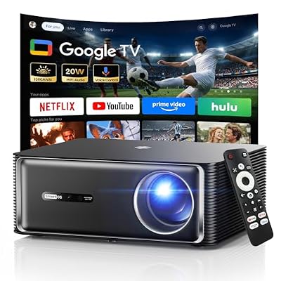 Boldever 1000 ANSI Google TV Smart Projector - 4K Projector with WiFi and Bluetooth, 20W HiFi Speakers Outdoor Movie Proyector, Auto Focus & Keystone Projector for Home Theater Indoor