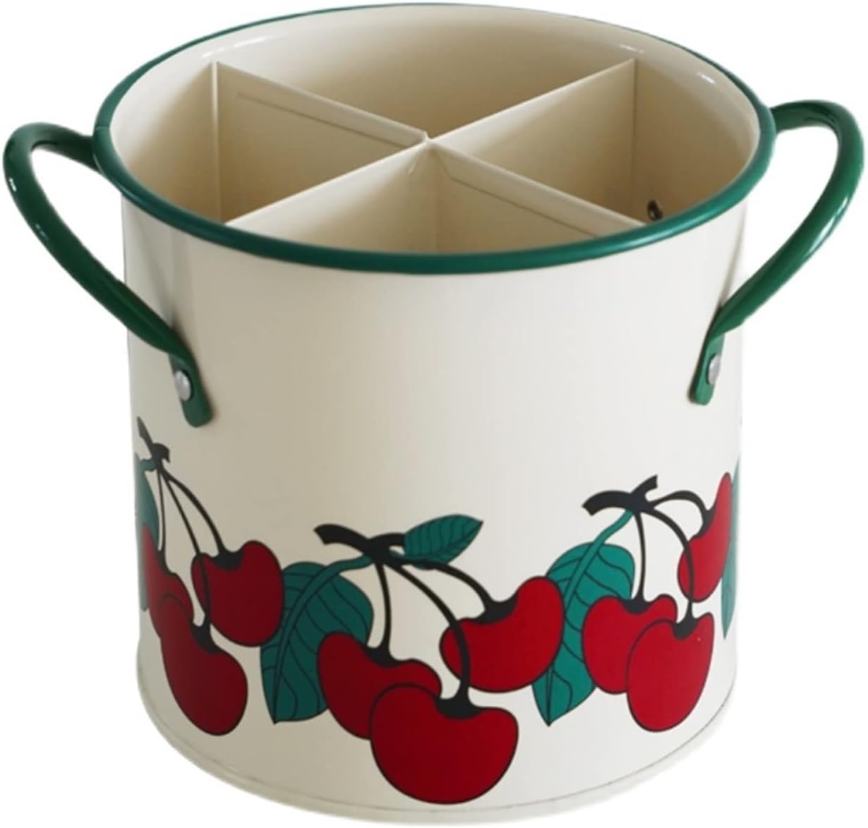 Cutlery Holder Vintage Cherries Spoon Rests Pot Clips Kitchen Utensil Storage Boxs for Pot Chopsticks Holder with 4 Grids Metal Buckets Bins Utensil Holder/Spatula Holder