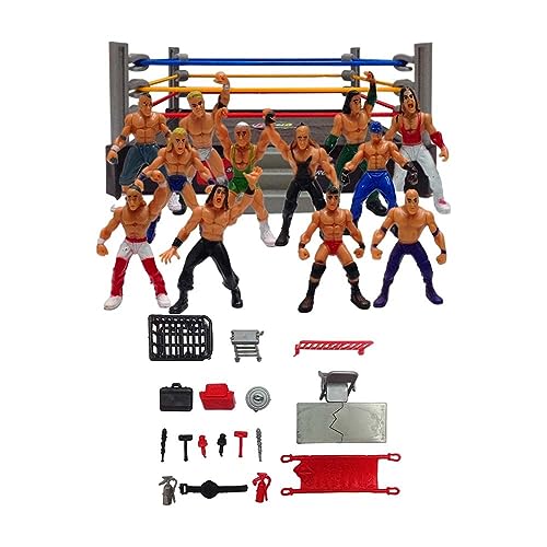 Jinmoioy レスリング ミニ プレイセット レスラー ウォリアーズ おもちゃ レスラー アクション フィギュア リアルなシーン アクセサリー レスリング おもちゃセット フィギュア プレイセット 家の装飾 教育機器に最適 (12人+＋四角いリング)のサムネイル