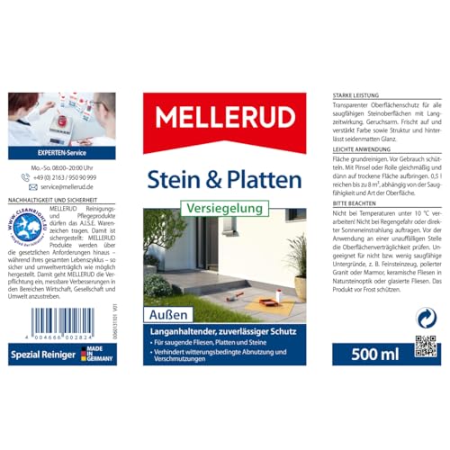 MELLERUD Stein und Platten Versiegelung | 1 x 0,5 l | Wasserabweisender und lichtbeständiger Schutz von saugfähigen Untergründen im Außenbereich