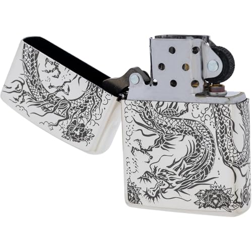 Encendedor Zippo con diseño dragón doble, color plata miniatura 2