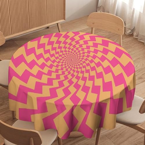 SHElifestyle Retro Swirl Round Tablecloth, Vintage Boho Spiral Hippie Style Table Cover Mid Century Rotating Spiral Water Resistant Tabletop for Kitchen Dinning Table 36"
