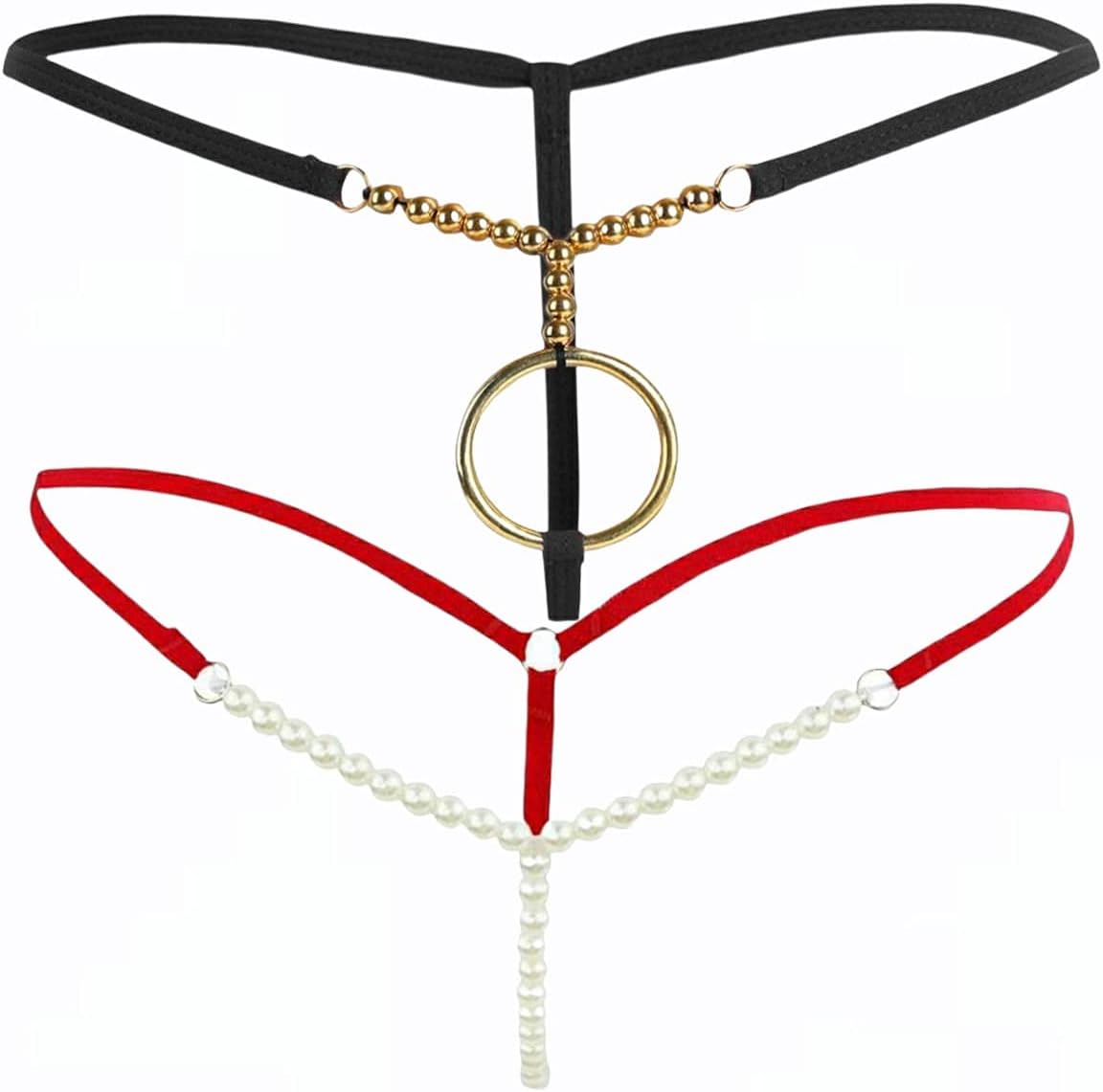 GENERICMen’s and Women’s Polyester Spandex G-String Thongs Combo Pack (Red and Black : Free Size)