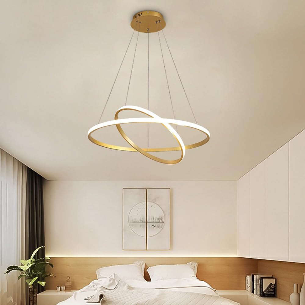 SENJINGHUA Modern LED Chandelier - Dimmable Pendant Lamp with Three Colour Temperatures - Ceiling Light for Dining Room and Bedroom (40+20CM)