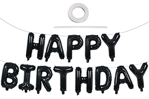 TONIFUL Black Happy Birthday Balloons Banner