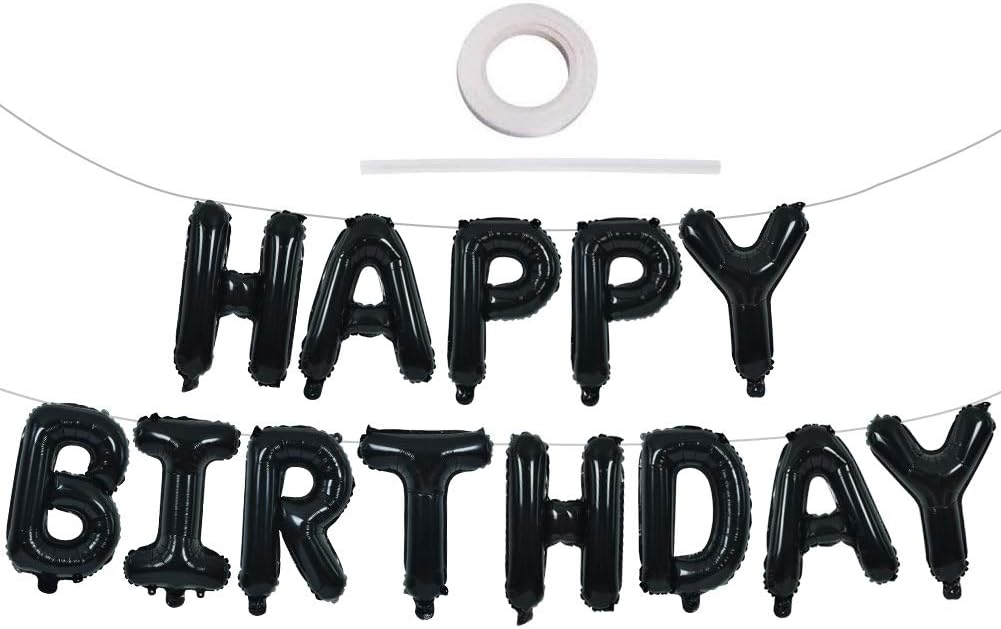 TONIFUL ブラック Happy Birthday バルーンバナー 16インチ マイラー箔文字 誕生日サインバナー 再利用可能 女の子 男の子 子供 大人用 誕生日デコレーション ハロウィンパーティー用品