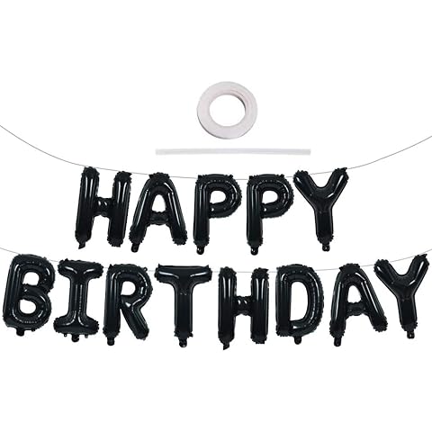 TONIFUL Black Happy Birthday Balloons Banner 16 Inch Mylar Foil Letters Birthday Sign Banner Bunting Reusable for 30th 40th 50th 60th Adults and Halloween Supplies