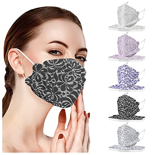 Lot de 50 masques jetables en dentelle florale avec motifs 3D pour femme, 4 plis, respirants avec fil de nez (Upgrade_28) Cover