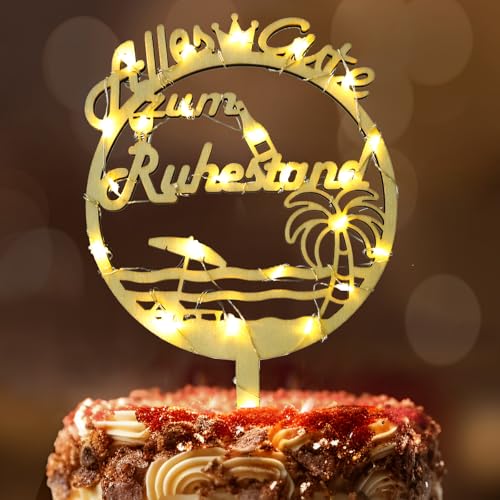 Retirement Cake Toppers, Seutgjie Rente Deko Frau Mann Holz mit LED Lichterkette Kuchen Deko für Kollegen Familie
