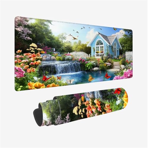 Alfombrilla Ratón XXL Gaming 900 x 300 x 3mm Grande Alfombrilla Ratón Cabina Mousepad Flor Diseño con Base de Goma Antideslizante y Bordes Cosidos para Decoracion Escritorio, Regalo Hombre,Model651
