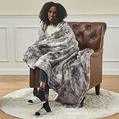 Krifey Oversized Minky Blanket, Super Soft Fluffy Luxury Throw Blanket Comfy Faux Fur Bed Throw Marbled Gray 60" X 80" #TOP6