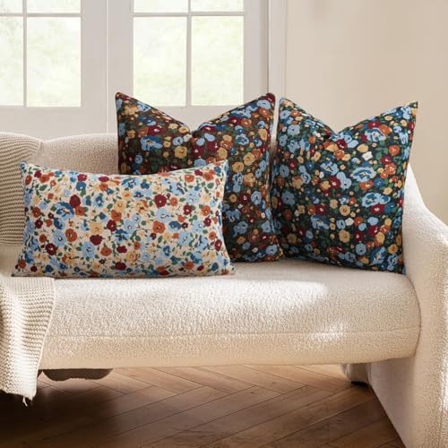 Pyonic Set of 2 Decorative Floral Print Throw Pillow Covers 18X18 Inch Vintage Black Boho Square Pillow Covers Soft Neutral Farmhouse Couch Pillowcase for Livingroom Bedroom Home Decor — view 5