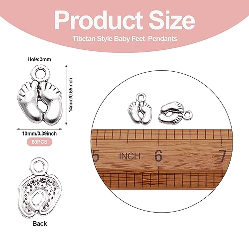 Craftdady 50 Stück Antik Silber Füße Fußabdruck Charms Anhänger tibetische Babyfüße Baumeln Anhänger für Baby Remembrance Armband Halskette Schmuckherstellung