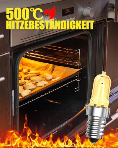 LumiGo Backofenlampe E14, 500 Grad, 26W Dimmbar Warmweiß 2700K AC 220-240V für Backofen, Mikrowelle, Dunstabzugshaube, Salzlampe, Wachswärmer, 2er-Pack