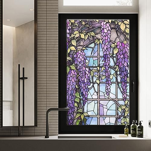 Lámina para ventana, opaca, autoadhesiva, 60 x 100 cm, multicolor, lámina estática, sin unión adhesiva, 3D arco iris para ventana, efecto anti-UV, efecto arcoíris con diseño de violeta