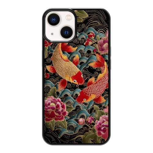 qizjio Koi Fish Phone Case, Shockproof Protective Japanese Embroidered Pattern Cover for iPhone 13/14