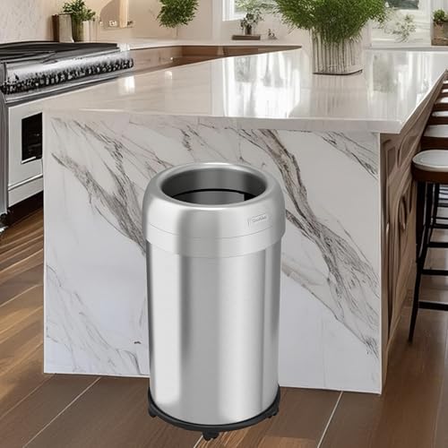 Image of iTouchless 13 Gallon Open Top Kitchen Trash Can Recycling Bin with Wheels and Double Odor Filters, Round Commercial Stainless Steel 50 Liter Trashcan for Home Office Work Bedroom Livingroom Garage