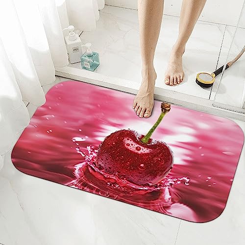 Tapis de bain cerises rouges antidérapant et absorbant pour douche