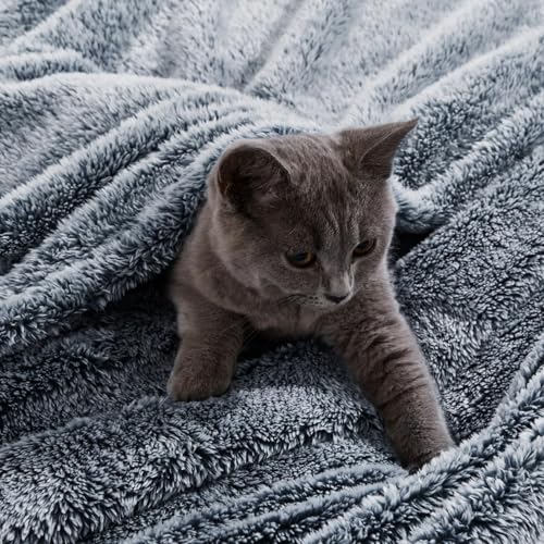 Image of Exclusivo Mezcla Plush Fuzzy Fleece Throw Blanket Extra Large, Super Soft, Fluffy and Warm Blankets for Couch, Bed, All Season (Mixed Navy Blue, 50x70 inches)