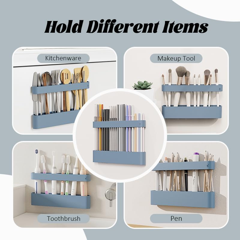 Silicone Straw Holder Self-Adhesive Straw Dispenser with 6 Slots Reusable Drinking Straw Storage Organizer Kitchen Accessories Container for Cabinet Fridge Cupboard Door (Blue) - Image 6