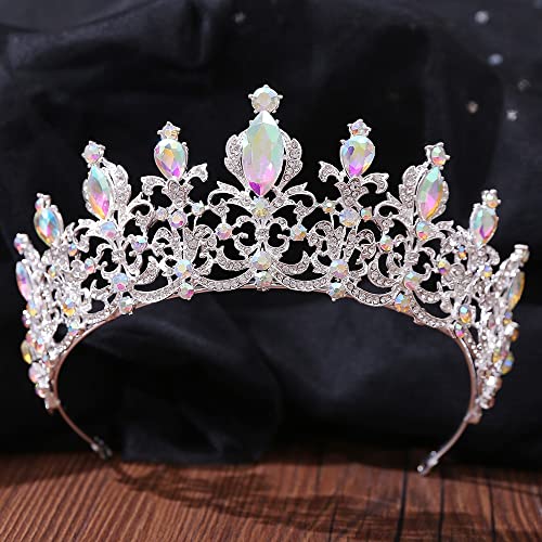 GLJTUO Crystal Tiara Crowns For Women Vintage Baroque Ab Crystal Wedding Hair Accessories Rhinestone Bridal Tiara And Crowns Women Girls Princess Head Jewelry,Ab Silver-03