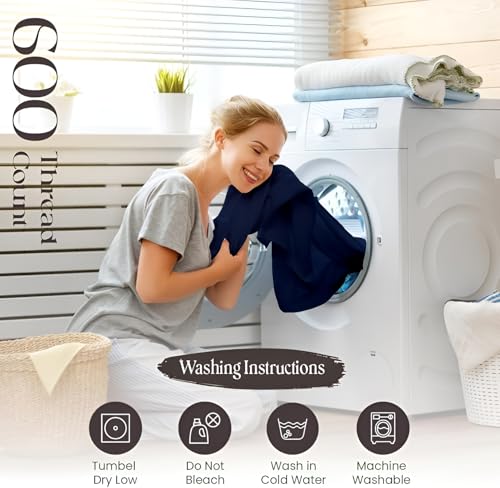 Image of SGI bedding RV King Bed Sheets Set - Premium 600 TC Egyptian Cotton, Crisp Cooling Sateen Weave, Extra Soft Hotel Collection, Fits Mattresses Up to 16 Inch Deep, Breathable Long Lasting - Navy Blue