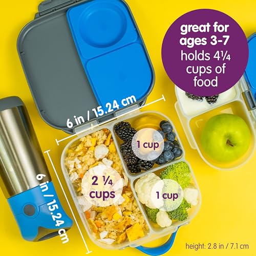 Image of b.box Mini Lunch Box Kids | 4.25 Cup Leak Proof Bento Box for Kids Ages 3+ | 3 Compartment Snack Containers, School Lunch Container, Dishwasher Safe, BPA-Free, PFAS-Free - Lemon Twist