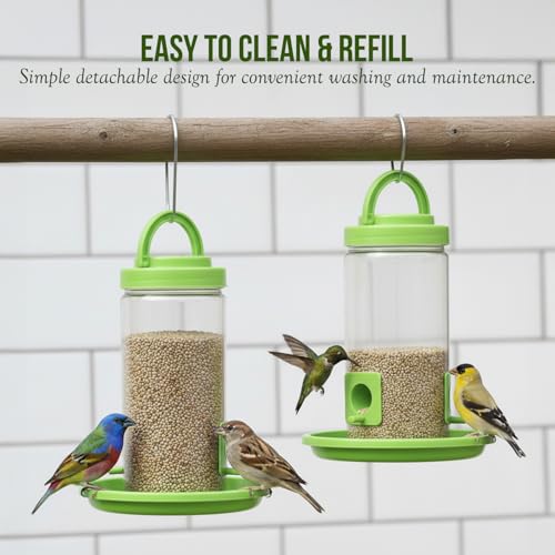 Image of TrustBasket 2-Way Bird Feeder | Transparent Plastic Hanging & Standing Feeder | 21x15x9 cm | Auto Seed Dispensing Tray | Garden Balcony & Outdoor Wildlife Accessory