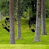 Otoolling 2 Pcs Peaking a Boo Flipping off Bigfoot Animal Metal Sign Art Ornament Animal Peeping Around Signs Corner Tree Garden Fence Farmhouse Outdoor Home Tree or Post Mountable Decoration