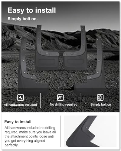 Image of Kiwi Master Mud Flaps for 2024-2026 Ford Ranger (Not Fits Raptor), OEM Replacement # R1WZ-16A550-AA R1WZ-16A550-BA, Heavy Duty Mud Guards, Front & Rear Splash Guards, No Drill, 4 Pcs Set
