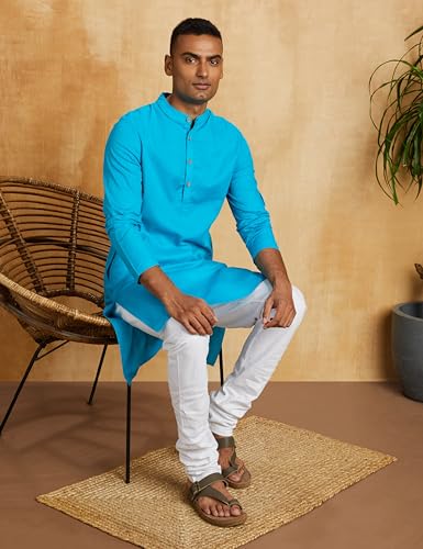 Image of Amazon Brand - Symbol Men Cotton Solid Long Kurta Pyjama Set (2pcs)