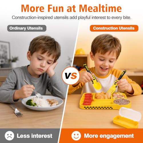 Image of Deinyi Construction Toddler Utensils, Reusable Toddler Fork and Spoon