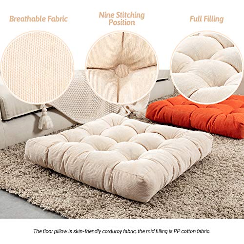 Higogogo Floor Pillow, Square Meditation Pillow For Seating On Floor Solid Thick Tufted Seat Cushion Meditation Cushion For Yoga Living Room Sofa Balcony Outdoor, Beige, 22X22 Inch #TOP2