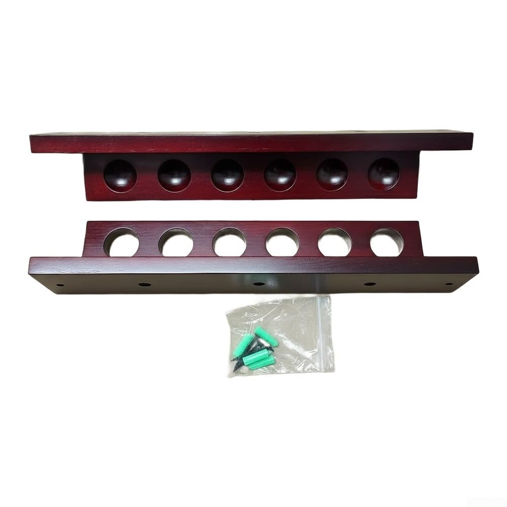 QOXEZY Soporte de madera para tacos de billar de billar montado en la pared con diseño compacto, perfecto para salas de juegos en casa, bares (rojo vino)