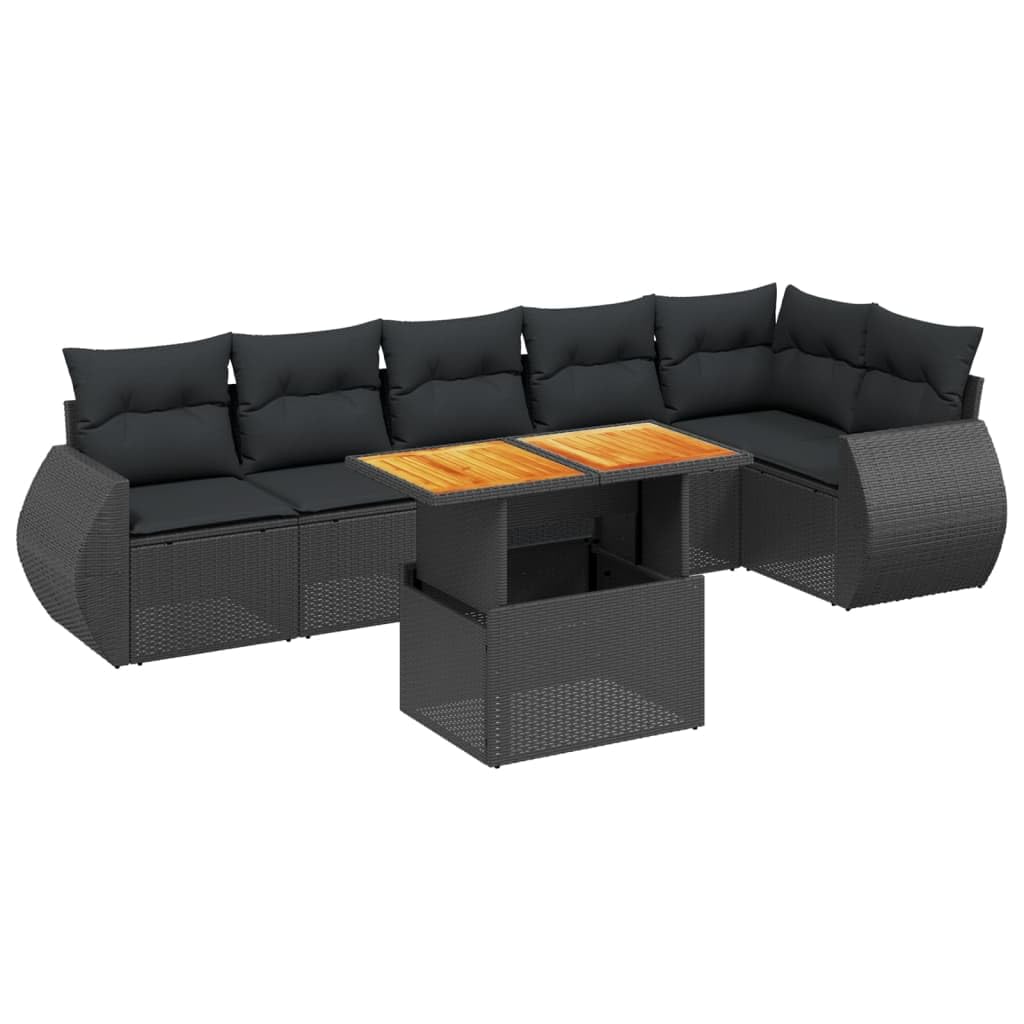 vidaXL Salon de Jardin avec Coussins 7 pcs, Canapés de Terrasse, Ensemble de Meubles de Patio, Mobilier d'Extérieur, Noir Résine Tressée