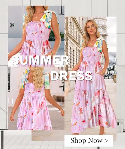 Image of CURBODO Women's Summer Maxi Dress Boho Spaghetti Straps Casual Long A-line Smocked Beach Dress Square Neck Flowy Sun Dress