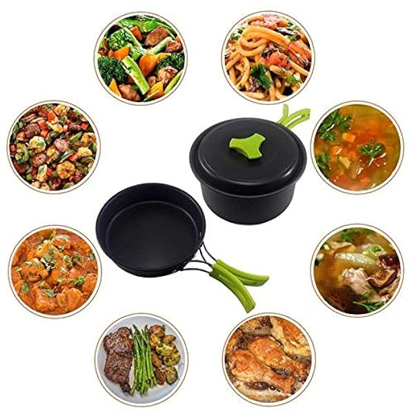 Cookware Kit Camping Cookware Set 2 Person Camping Gear Campfire Utensils Non-Stick Cooking Lightweight Stackable Pot Pan Bowls Storage Bag (Color : A) (B)