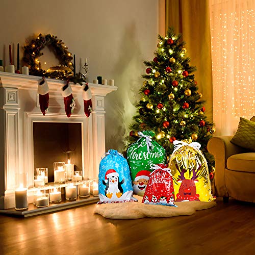 DIYASY 30pcs Christmas Drawstring Gift Bags, Lager Size Xmas Gift Wrapping Goodies Bags - Image 5