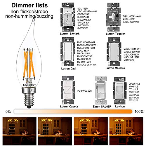 Litehistory E12 Led Bulb Dimmable 6W Equal 60 Watt Led Light Bulbs 2700K Ac120V Led Edison Bulb Ca10 Ca11 Led Candelabra Bulb For Chandelier Light Bulbs And Ceiling Fan Light Bulbs 600Lm Clear 12Pack #TOP1