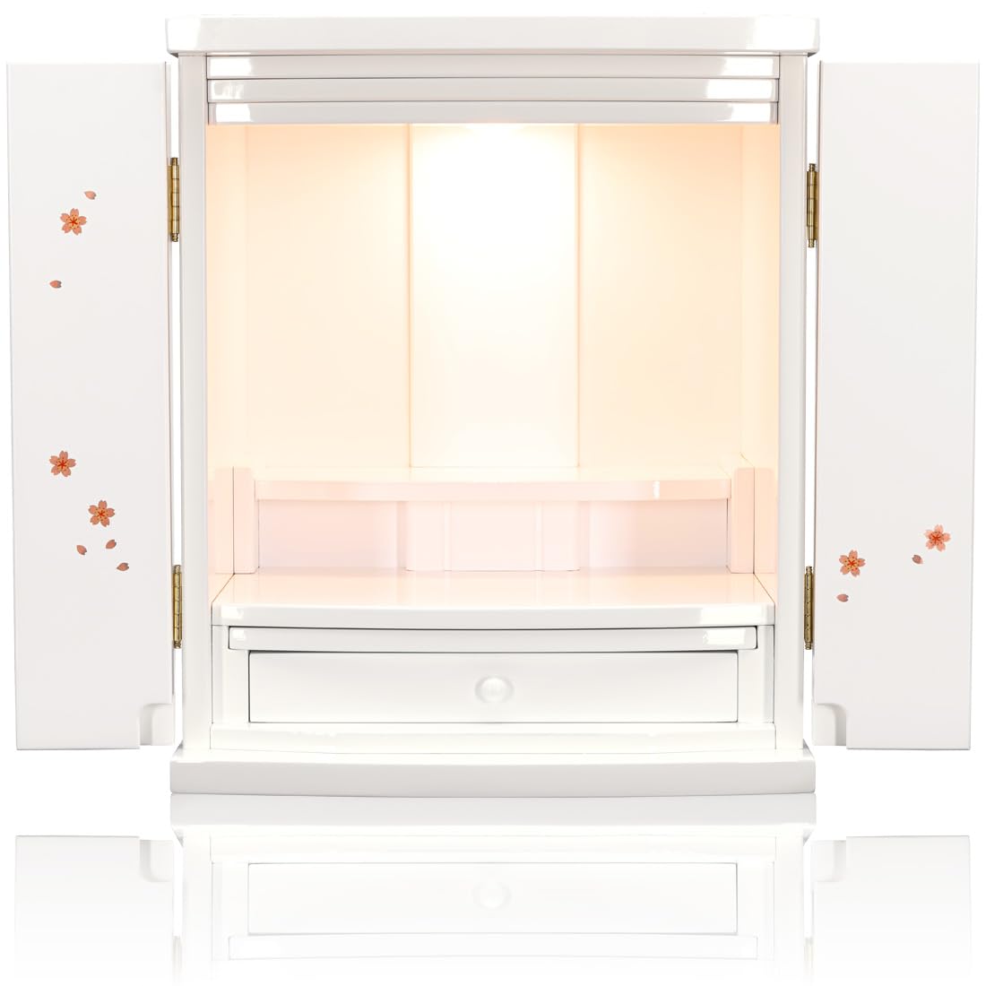 【お仏壇設置サービス 】仏壇 モダン ミニ 【 ホーリー 蒔絵 ホワイト鏡面 14号】 高さ43.5cm 横幅36cm 奥行33cm [ モダン仏壇  コンパクト インテリア仏壇 シンプル お仏壇 リビング マンション 洋室 仏壇用品 オシャレ ]