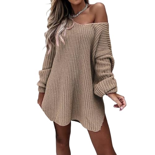 Oversized Sweaters for Women Off The Shoulder Sweaters Puff Long Sleeve Slouchy Pullover Jumper Crochet Tops Clothes