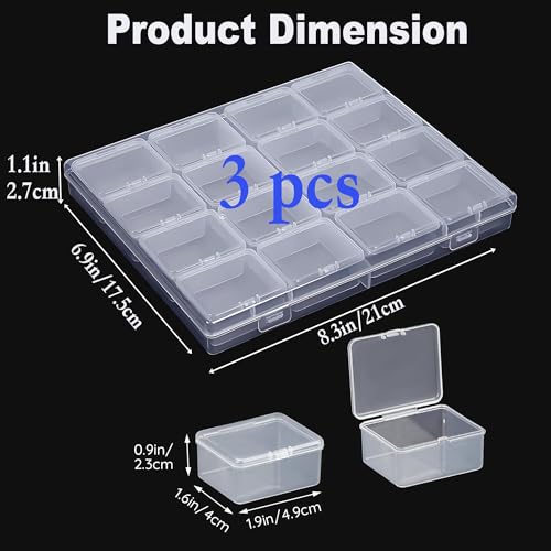 Image of Large Bead Storage Box - 48 Grids Clear Organizer, 3 Pack,Portable for Jewelry,Diamonds,Hardware,Craft Accessories Grid Plastic Box,Oil Painting Color Palette,Ring Earring Storage Box